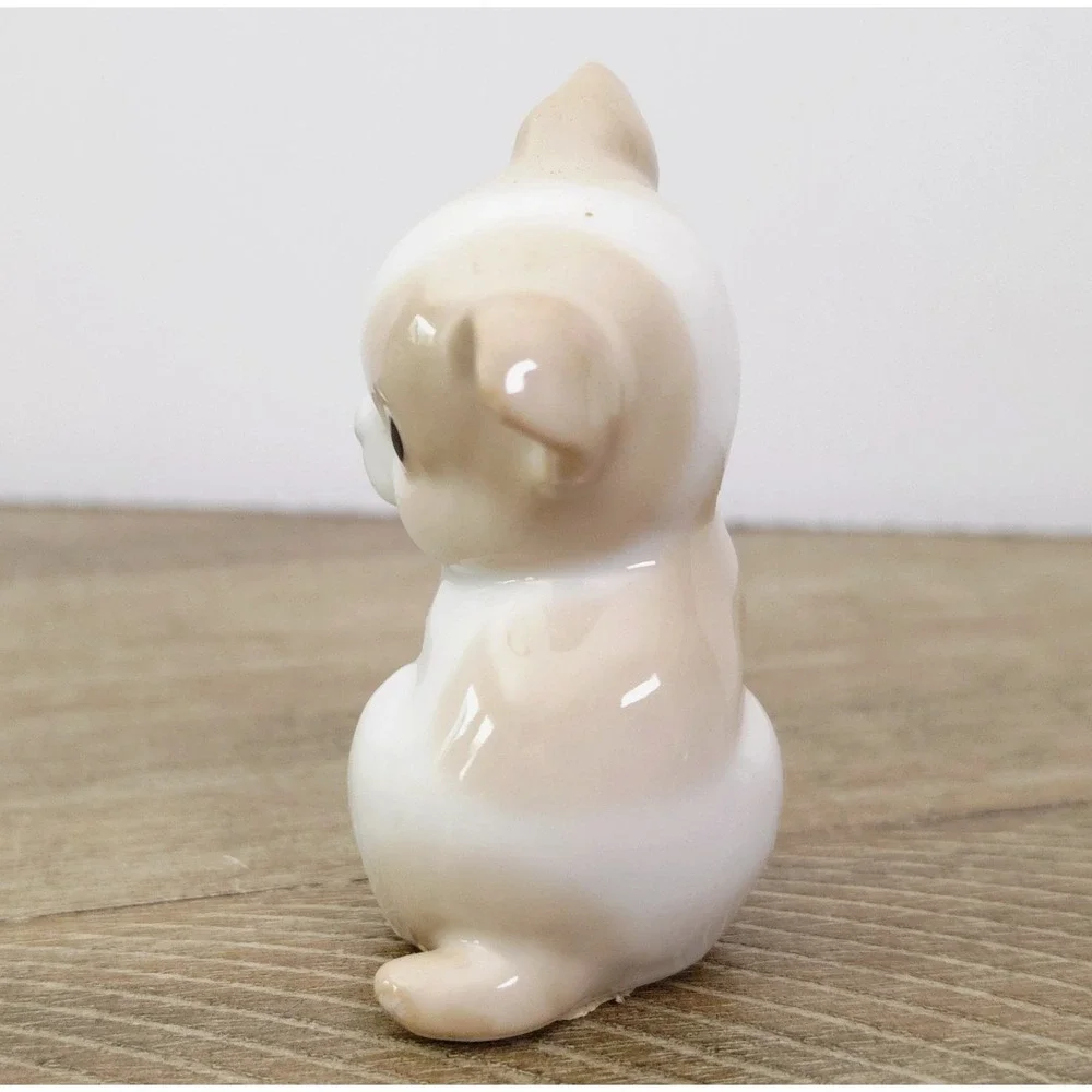 Vintage Porcelain Dog Puppy Figurine Made In Japan Brown and White